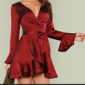 Satin wrap split back dress